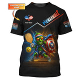 Maxcorners Custom Name Pickleball Shirt – USA Flag Pickle Hero Design – Funny Patriotic Tee for Players
