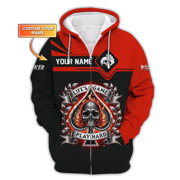 Life's Game Play Hard Poker Skull 3D Design T-Shirt, Poker Shirts, Gift For Poker Players