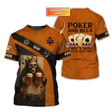 Custom Poker and Beer Shirts, Poker Skeleton Funny Custom Name Shirt for Men, Poker Gift for Lover