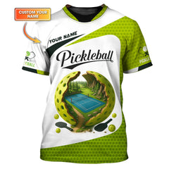 Maxcorners Custom Pickleball Shirt – Green White Fantasy Court Design – Personalized Tee for Outdoor Players & Fans