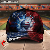 Maxcorners Bowling American Flag Smoke Personalized Name 3D Cap