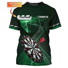Maxcorners Custom Name Darts Jersey, Green Lightning Dart Shirt, Gift For Darts Lover LM0509