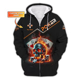 Custom Poker-Themed T-Shirt with Fiery Skull, Aces and Poker Chips Design, Poker T Shirts