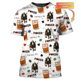 Poker And Whiskey Custom Name Shirt - I'm All In Poker Skull Poker Pattern Tees