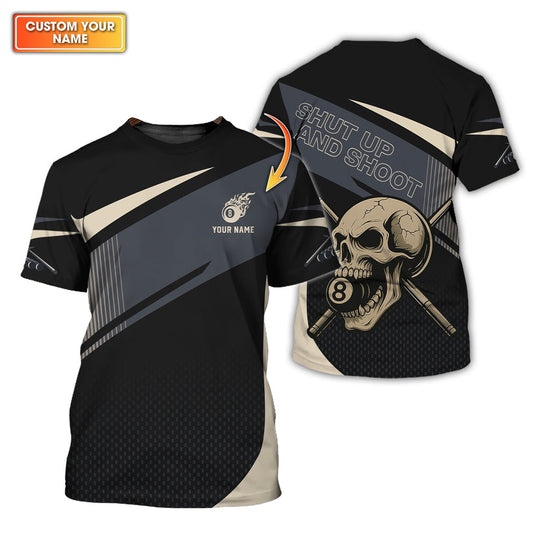 Maxcorners Custom Billiard Shirt, Funny Billiard Shirts For Pool Lovers, Skull 8 Ball Billiards Jersey, Shut Up And Shoot LM0509