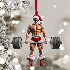 Maxcorners Weightlifter Santa Christmas Ornament, Personalized Ornament 2D Flat LM2211