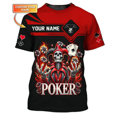 Maxcorners Custom Poker T-Shirt - Fiery Joker Skull, Playing Cards & Poker Chips, Gift For Poker PlayersLM1009