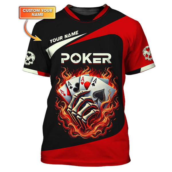 Custom Poker Four Of A Kind Aces On Fire T-Shirt, Poker Shirts, Gift For Poker Players