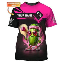 Maxcorners Pink Love Pickleball Funny Custom Name T Shirt, Funny Pickleball Shirts, Gifts For Pickleball Players