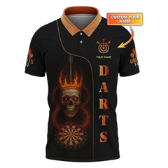 Maxcorners Flaming Skull Darts Shirt, Custom Name Dart Polos For Men, Darts Clothing LM0509