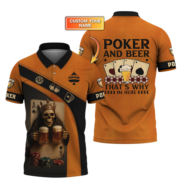 Custom Poker and Beer Shirts, Poker Skeleton Funny Custom Name Shirt for Men, Poker Gift for Lover