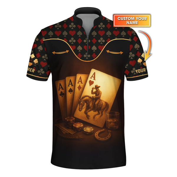 Custom Name Cowboy Poker Polos, Texas Hold Em Shirts, Funny Poker T-Shirt For Men's