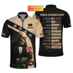 Maxcorners Personalized Name Skeleton Playing Poker Shirts, Funny Poker T-Shirt, Menâ€™s Poker PolosLM1009