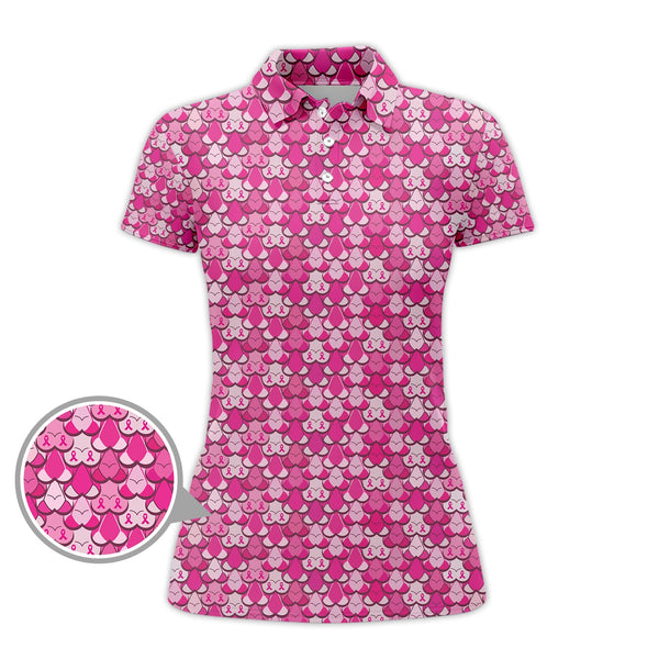 Maxcorners American Tatas Funny Golf Shirt, Pattern Golf Polos For Women,Breast Cancer Golf Shirt For Golfers