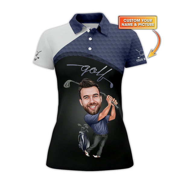 Maxcorners Custom Face Golf Polos, Crazy Golf Shirts, Funny Golf Shirt For Men