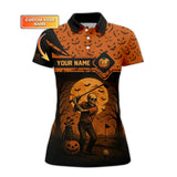 Maxcorners Personalized Name Halloween Skull Golf Shirt, Crazy Golf Shirts For Men's, Funny Golf Polos