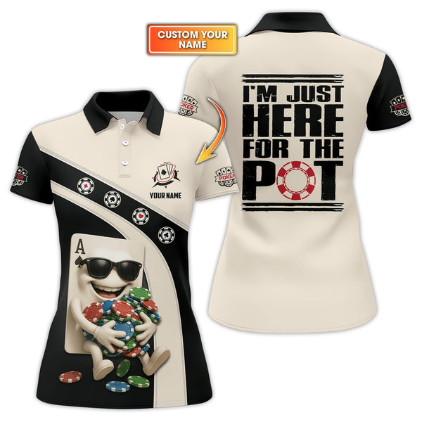 Funny Poker Shirts, I'M JUST HERE FOR THE POT Shirt, Custom Poker Polos For Men, Gifts For Poker Lovers