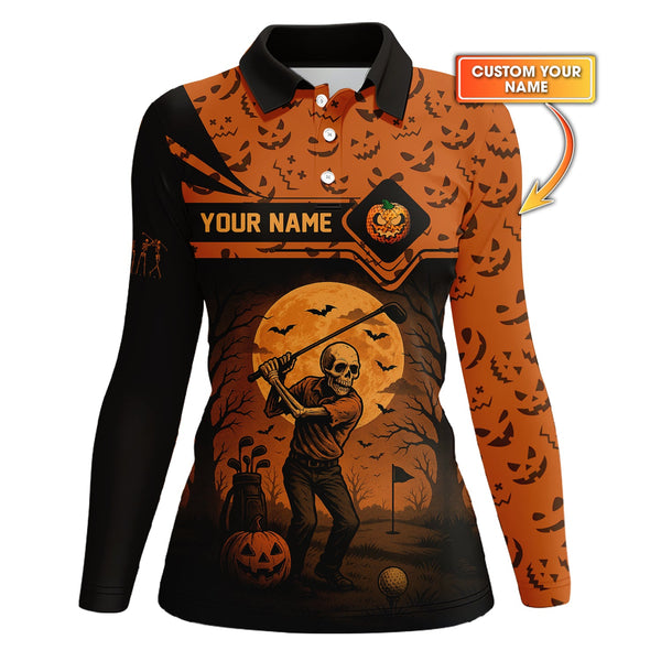 Maxcorners Personalized Name Halloween Skull Golf Shirt, Crazy Golf Shirts For Men's, Funny Golf Polos