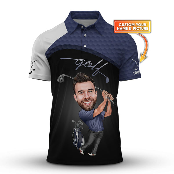 Maxcorners Custom Face Golf Polos, Crazy Golf Shirts, Funny Golf Shirt For Men
