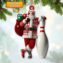 Maxcorners Custom Name Bowling Santa Ornament, Bowling Lover Christmas Gift 2D Flat LM2111