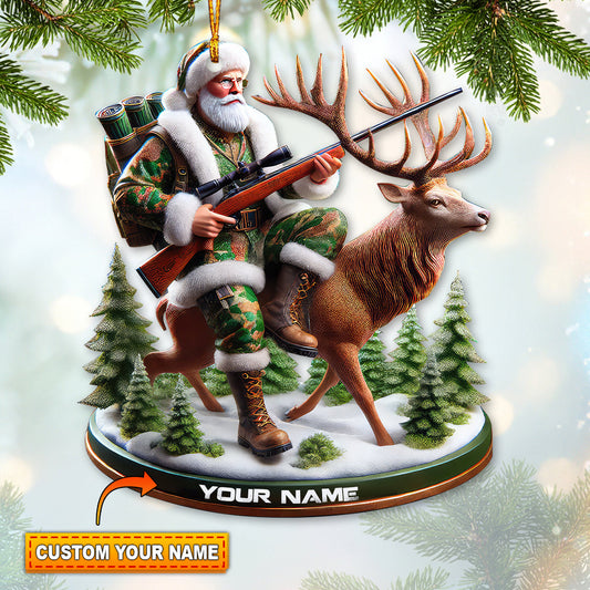 Maxcorners Custom Name Santa Deer Hunting Ornament, Deer Hunter Christmas Gift 2D Flat LM2211