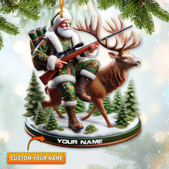 Maxcorners Custom Name Santa Deer Hunting Ornament, Deer Hunter Christmas Gift 2D Flat LM2211