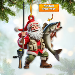 Maxcorners Custom Name Santa Fishing Ornament, Fishing Lover Christmas Gift 2D Flat LM2111