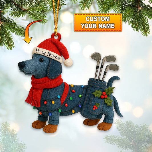 Maxcorners Personalized Dachshund Golf Ornament â€“ Custom Name Golfer Christmas Ornament, Funny Golf Decor Gift for Men, Dachshund Christmas Decorations for Tree MT1611