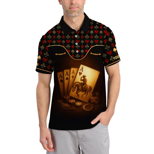 Custom Name Cowboy Poker Polos, Texas Hold Em Shirts, Funny Poker T-Shirt For Men's