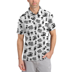 Maxcorners Funny Skull Golf Shirt For Men, Skeleton Golf Pattern Polos, Crazy Golf Shirts For Golfers
