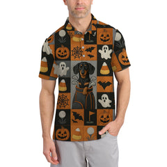 Maxcorners Dachshund Golf Shirt For Dog Lover, Halloween Pattern Golf Shirt, Crazy Golf Shirt For Men