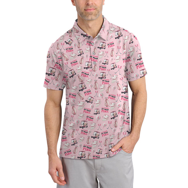 Maxcorners We Wear Pink In October Shirt For Golfer, Pattern Golf Shirt, Breast Cancer Golf Shirt For Women