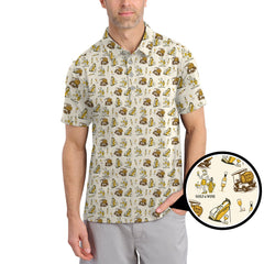 Maxcorners Yellow Golf Polos For Women, Funny Golf & Wine Shirts, Pattern Ladies Golf Shirt For Wine Lovers