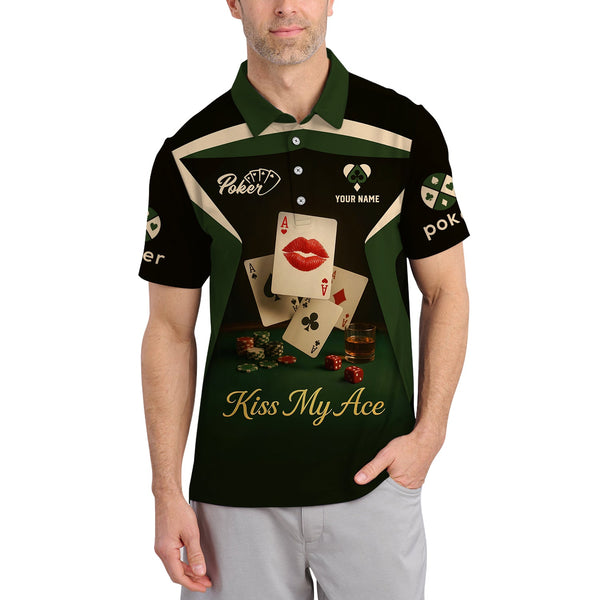 Kiss My Ace Poker Shirt, Funny Poker Polos, Personalized Name Poker Shirts