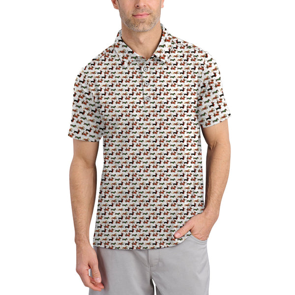 Maxcorners Dachshund Christmas Shirt For Golfer, Dog Pattern Golf Shirt, Funny Golf Shirt For Men