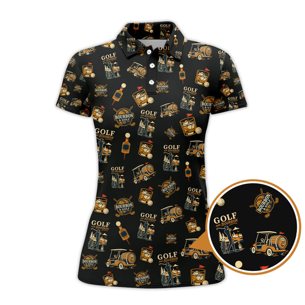Maxcorners Bourbon Whiskey & Golf Polos, Funny Pattern Golf Shirt, Golf Gift For Men's