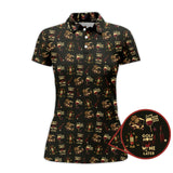 Maxcorners Wine Golf Shirt, Funny Ladies Golf Shirt, Wine And Golf Cart Pattern Polos