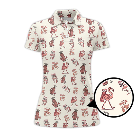 Maxcorners Flamingo Golf Shirt For Women, Funny Pink Pattern Golf Polos, Talk Birdie To Me Golfs Shirts