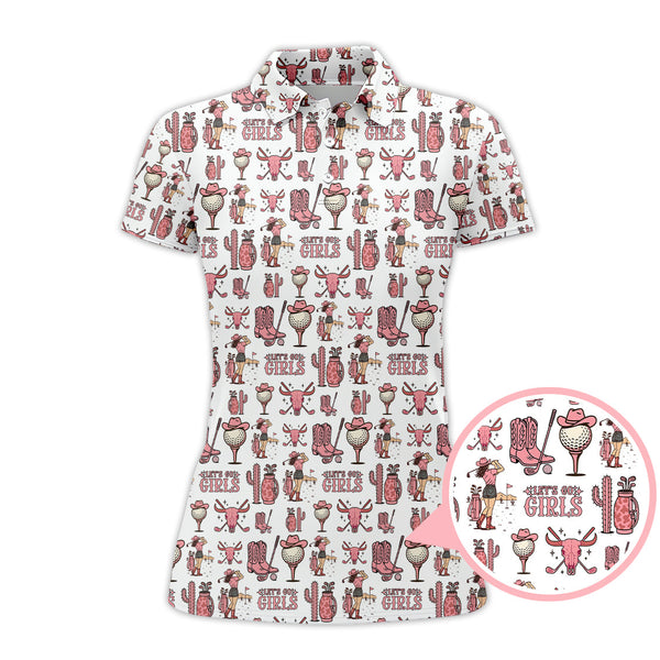 Maxcorners Let’s Go Girls Golf Pattern Shirt, Western Cowgirl Golf Polos For Golfers, Funny Golf Shirts For Women's