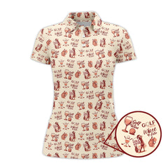Maxcorners Funny Golf Polos For Wine Lovers, Golf And Wine Pattern Shirt, Golf Gift For Women