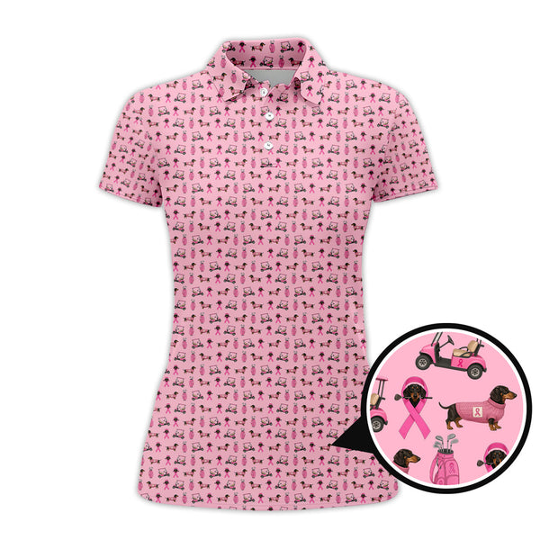 Maxcorners Breast Cancer Golf Shirt, Dachshund Golf Shirt, Pattern Golf Shirt For Golfer