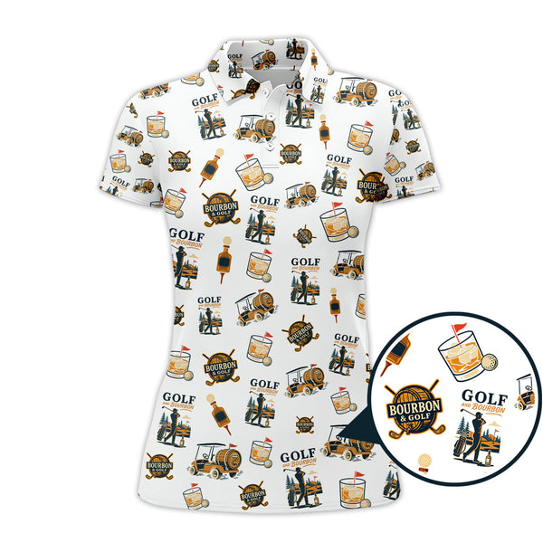 Maxcorners Funny Bourbon Pattern Polos, Golf and Bourbon Shirt for Men, Gift For Golfers
