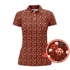 Maxcorners Dachshund Dog Pattern Golf Shirt With Red Color, Golf Gift For Dog Lover, Funny Dachshund Golf Shirt For Golfers