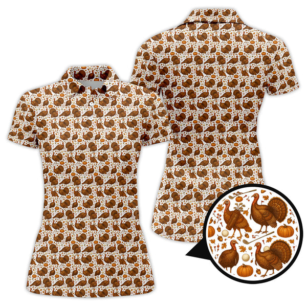 Maxcorners Funny Turkey Golf Shirt For Men, Thanksgiving Golf Shirt, Pattern Golf Shirt For Golfer