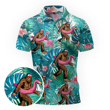 Maxcorners Tropical Flamingo Float Foot Golf Polo Shirt