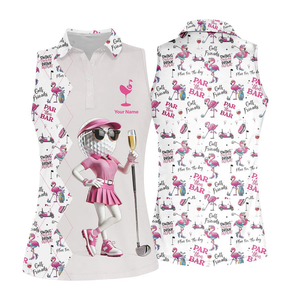 Maxcorners Par Then Bar Flamingo Golf Polo Shirt – Custom Women's Golf Top – Funny Ladies Golf Apparel