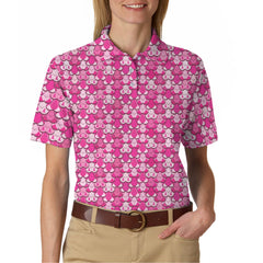 Maxcorners American Tatas Funny Golf Shirt, Pattern Golf Polos For Women,Breast Cancer Golf Shirt For Golfers