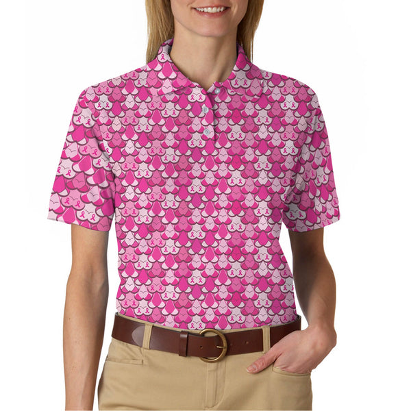 Maxcorners American Tatas Funny Golf Shirt, Pattern Golf Polos For Women,Breast Cancer Golf Shirt For Golfers