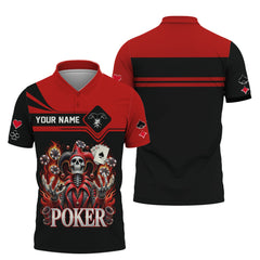 Maxcorners Custom Poker T-Shirt - Fiery Joker Skull, Playing Cards & Poker Chips, Gift For Poker PlayersLM1009