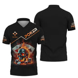 Custom Poker-Themed T-Shirt with Fiery Skull, Aces and Poker Chips Design, Poker T Shirts